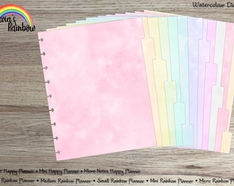 Watercolour Dividers with blank tabs - for use with Happy Planner (TM) or Rainbow Planner