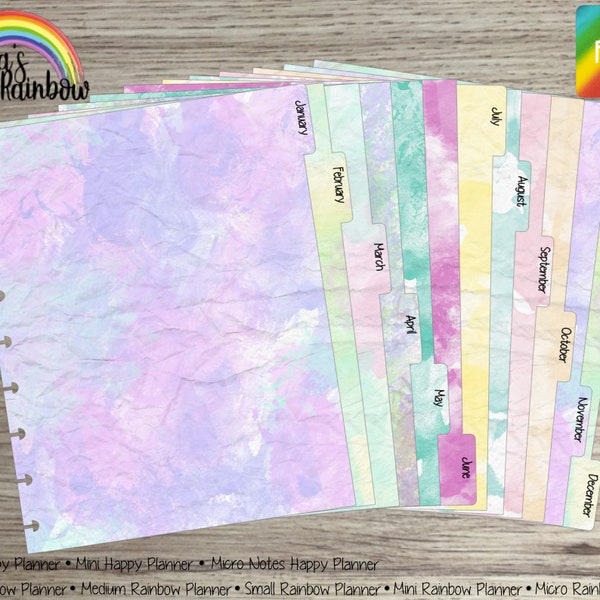 Distressed Watercolour Dividers with Foiled tab stickers - for use with Happy Planner (TM) or Rainbow Planner