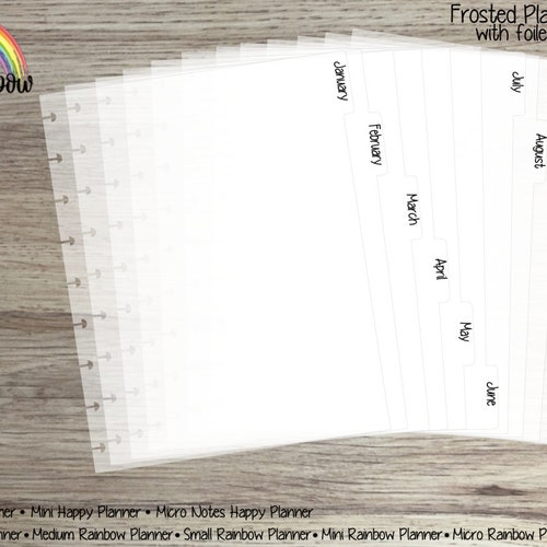 Frosted Plastic Dividers with Foiled tab stickers - for use with Happy Planner (TM) or Rainbow Planner