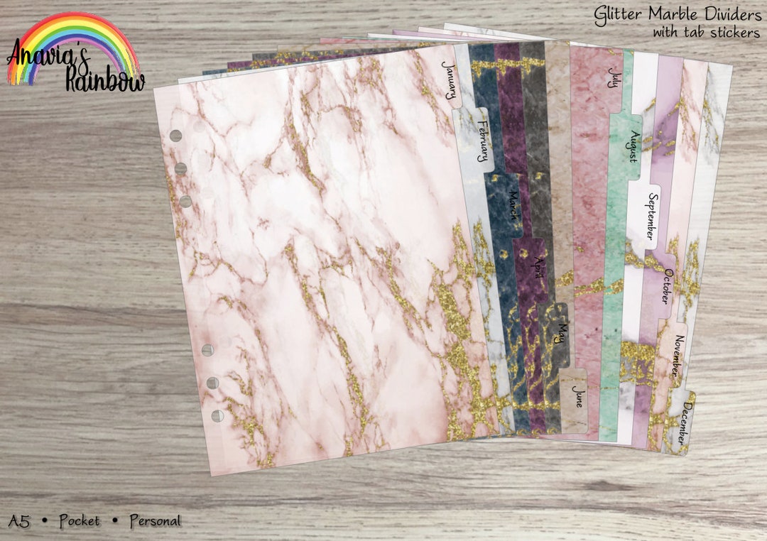 Six Ring Dividers With Tab Stickers NOT Foiled Glitter Marble Etsy UK