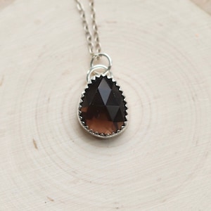 Rose Cut Smoky Quartz Sterling Silver Pendant, 18 inch Chain, One of a Kind Jewelry