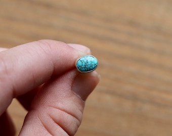 High Grade Number 8 Turquoise SINGLE Sterling Silver Oval Stud Earring, Handcrafted Jewelry, One of a Kind