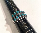 Zuni Turquoise Ring, Sterling Silver Needlepoint Ring, Ca 1940s.