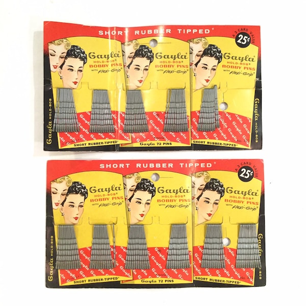 Vintage Advertising Gayla Bobby Pins, Never Used, Two Cards, Ca: 1950s.