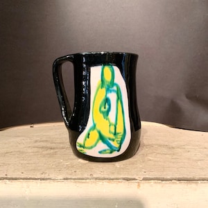 Luciano Rumi Italian Art Pottery Mug: Mid-Century Modern Abstract Figure