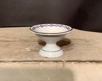 Antique Doll House Graniteware Compote, White Enamel with Design, Ca: 1915.