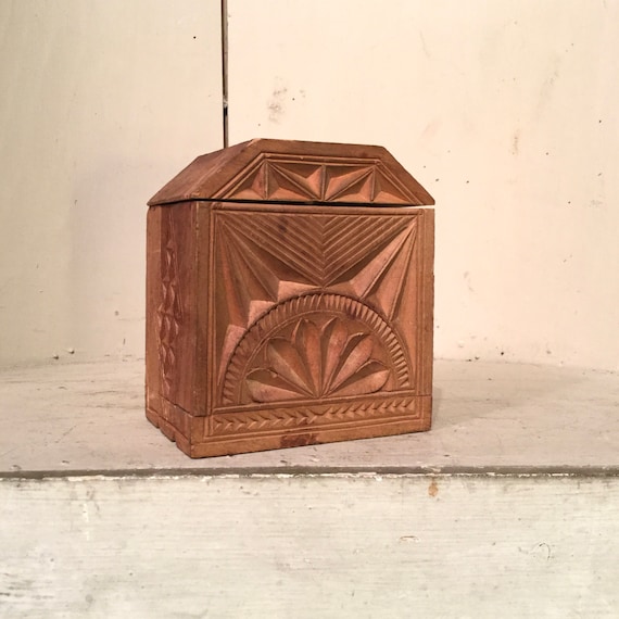 folding cigarette case Vintage Carved Cigarette Case, Folk Art Wood Folding Case, Ca: 1940s