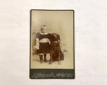 Dog Cabinet Card, Antique Photo Young Boy and His Dog, ca: 1890s.