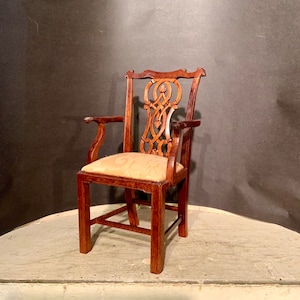Miniature Chippendale Chair, Carved Wooden Mini Chair, Ca: 1970s.