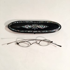 Paper Mache Inlaid Case for Eye Glasses, English, Ca: 1880s.