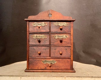 Antique Spice Cabinet, Seven Drawer Spice Cabinet. Ca: 1890s.
