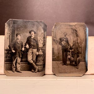 Studio Tintypes with Two Men in Each, Ca: 1880s.