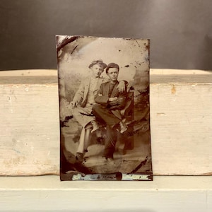 Antique Studio Tintype with Two Men Touching, Gay Interest, Ca: 1880s.