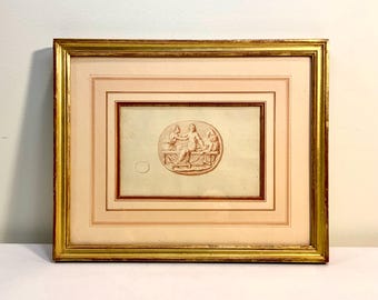 Bernard Picart Drawing, Original Drawing of a Ancient Gem, Custom Framed, Ca: 1720s.
