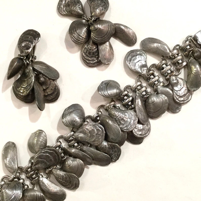 Ca Rare Sea Shell Charm Bracelet and Earrings Napier Shell Bracelet 1950s.