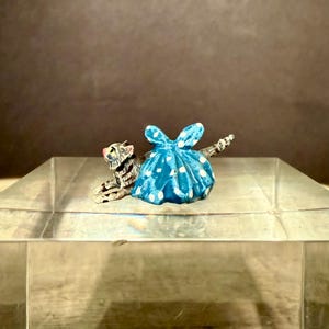 Micro Miniature Austrian Bronze Cat In Kerchief, Ca: 1960s.
