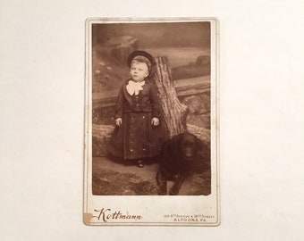 Dog Cabinet Card, Vernacular Photo Young Boy and His Dog, Altoona, PA., Ca: 1900.