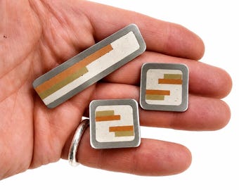 Vintage Mixed Metals Midcentury Modern Cufflinks and Money Clip, Ca: 1960s.