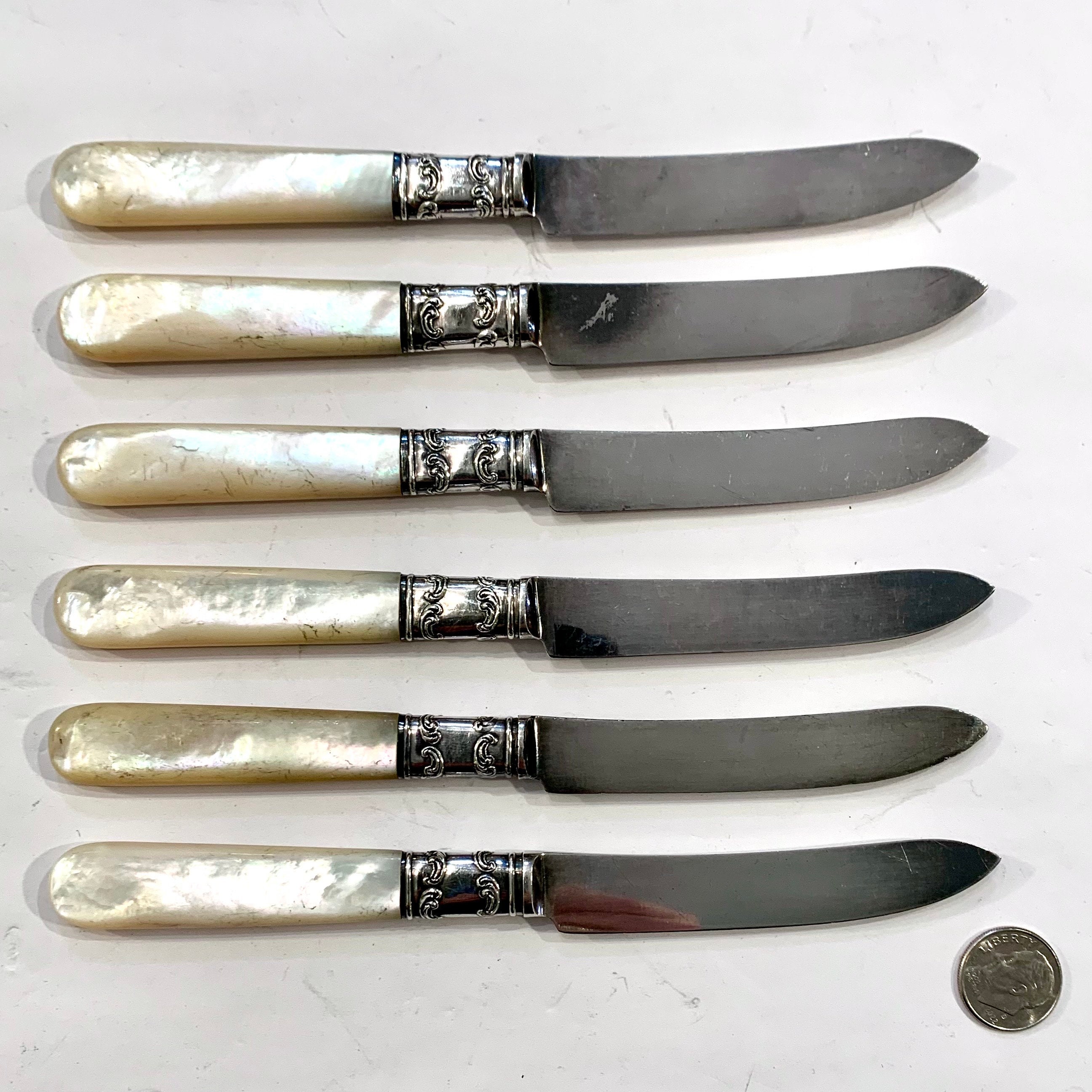 Antique Mother of Pearl Fruit Knives - Sterling Silver Aetna Works