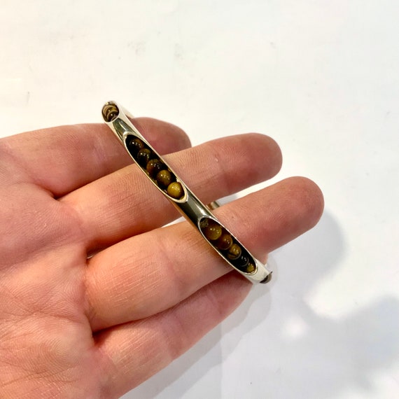Gold Filled Bangle Bracelet with Tiger’s Eye Bead… - image 2