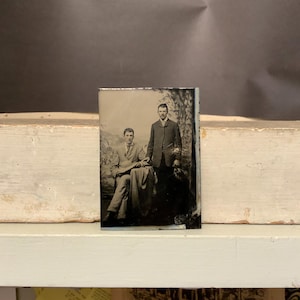 Antique Studio Tintype with Two Men Touching, Gay Interest, Ca: 1880s.