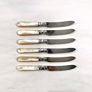 Antique Pearl Handled Knives, Sterling and Mother of Pearl Antique  Knives, Aetna Works, All Six, Ca: 1900.