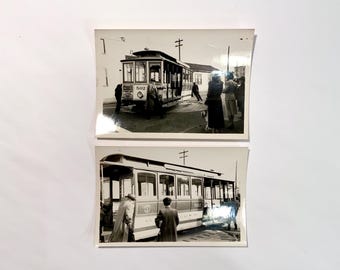 Vintage San Francisco Cable Car Turnaround Photographs, Pair, Ca: 1950s.