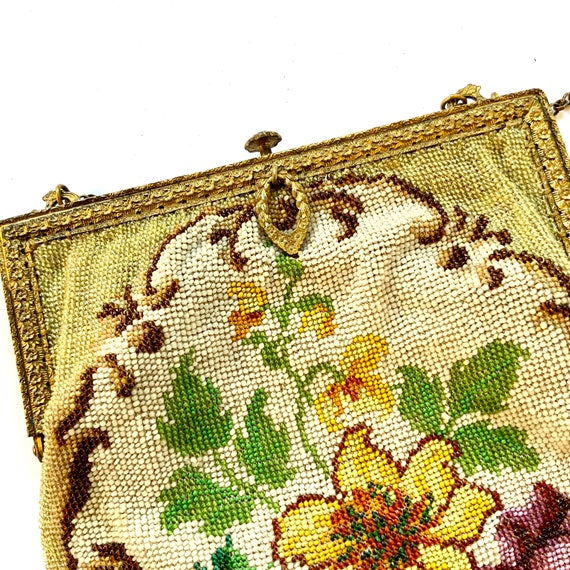 French Floral Beaded Bag, Antique Beaded Glass Pu… - image 7