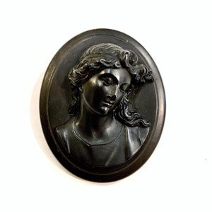 Gutta Percha Mourning Brooch, Cameo Style Gutta Pin, Ca: 1870s.