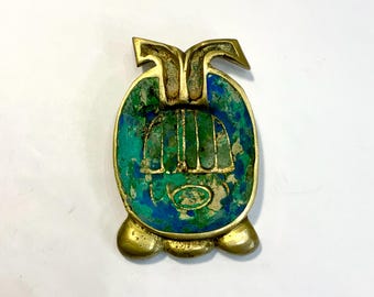 RARE 1958 Pepe Mendoza Brass Turquoise Ceramic Inlay Fish Aquatic