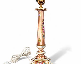 Dresden Lamp Hand Painted Table Lamp, Signed, Ca: 1930s.