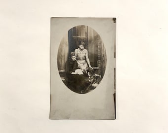 RPPC Dog Photo, Vintage Dog and Bunny Photograph, Ca: 1910.