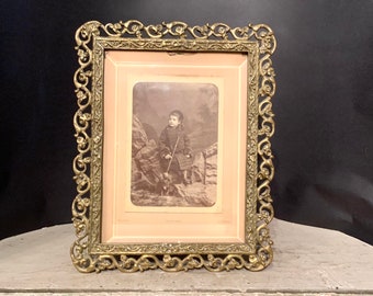 Antique French Frame with Dog Photograph, Paris, Ca: 1880s.
