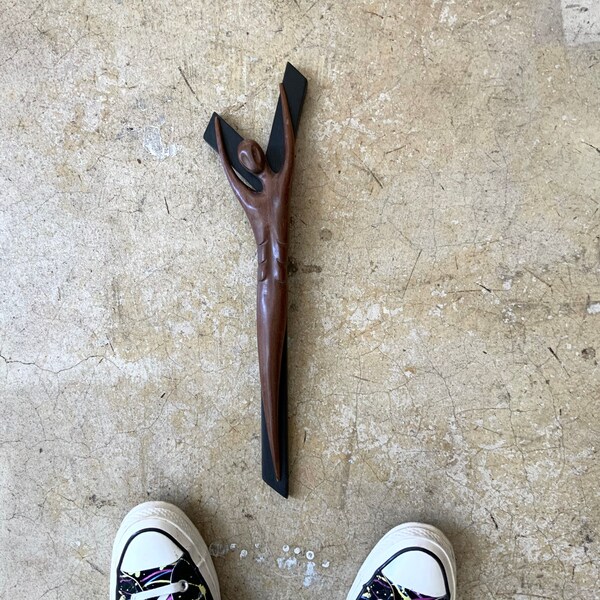 Midcentury Modern Crucifix Cross, Carved Folk Art, Ca: 1950s.