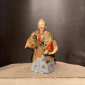 Vintage Kutani Takasago Porcelain Figures, Japanese, Pair, Ca: 1920s.