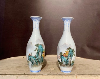 Vintage Chinese Eggshell Porcelain Vases, Asian Cabinet, Pair, Ca: 1930s.