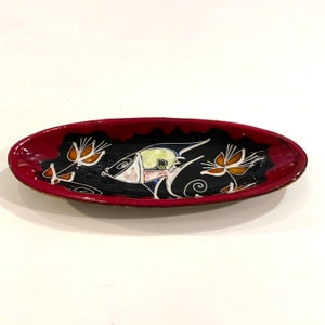 Italian Art Pottery, Fantoni Style Leather Covered Dish, Ca: 1960s.