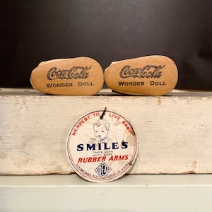 Rare Coca-Cola Doll, Ideal Wonder Doll “Smiles” Shoes and Tag, Ca: 1930s.