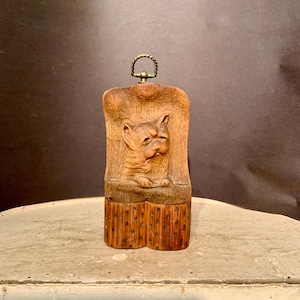 Antique Wooden Cat Match Holder, Carved Wood Wall Mount Match Holder, Ca: 1900.