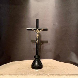 Antique German Crucifix, Painted Wood, Ca: 1900.