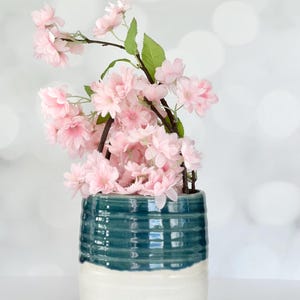 Teal White Flower Vase Handmade Blue Vase Home Housewarming Gift Kitchen Decor Country Kitchen Vase Mom Birthday Gift Vase