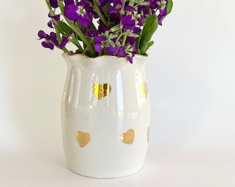 Porcelain Vase, Vase with Hearts, Handmade Beige Vase, Wheel Thrown Vase, Off White Pottery Vase, Ceramic Vase, Country Kitchen