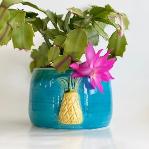 Handmade Turquoise Ceramic Pineapple Planter: Mini Room Decor