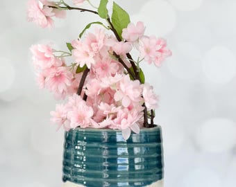 Teal White Flower Vase Handmade Blue Vase Home Housewarming Gift Kitchen Decor Country Kitchen Vase Mom Birthday Gift Vase
