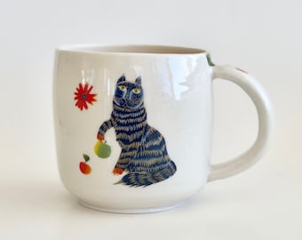 Porcelain Mug, Coffee Mug, Handmade Coffee Mug, Pottery Mug, Cat Lover Gift, Cat Mug, Foodie Gift, Coffee Lover gift, Cat Mugs, Handmade Mug