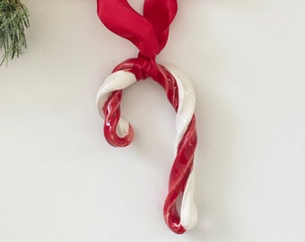 Candy Cane Ornament Christmas Handmade Ornament Decoration Ceramic Ornaments Candy Cane Gift Ornament