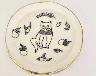 Porcelain Dish  Kitchen Gifts  Home Gifts  Table Gifts  Cat Mom  Dessert Dish  Ceramic Plate  Ceramic Dish  Handmade Plate  Cat Lover Gift