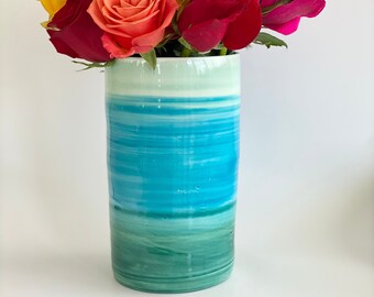 Handmade Vase, Ceramic Vase, Flower Vase, Tall Vase, Hand Thrown Vase, Pottery Vase, Aqua Vase, Turquoise Vase, Dining Room Centerpiece