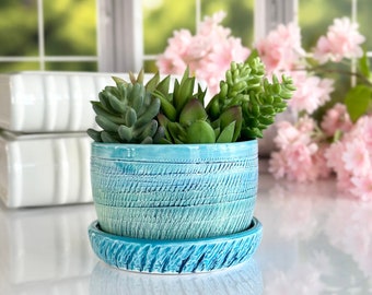 Small Turquoise Ceramic Succulent Blue Planter Pot Handmade Pottery Cactus Pot Indoor Window Garden Plant Mom Birthday Planter Housewarming