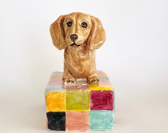 Dog Sculpture, Dog Art, Handmade Ceramic Dachshund, Dog Lover Gifts, Unique Dog Lover Gift, Dog Mom Gift, Coffee Table Art